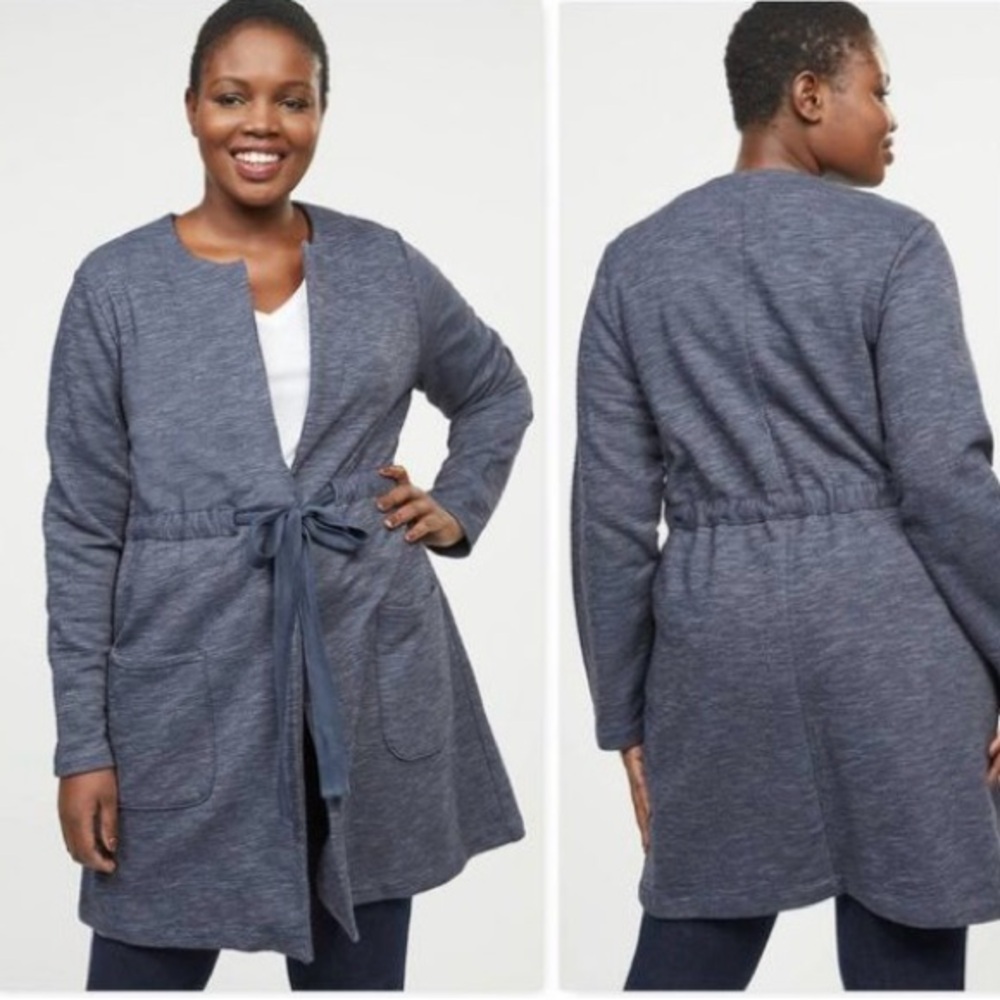 Lane Bryant Blue Tweed Tie Waist Cardigan